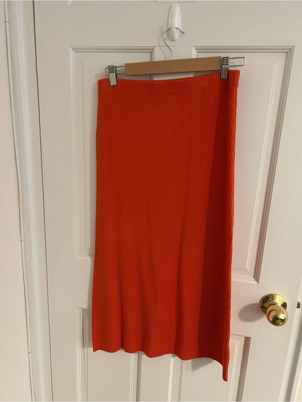 Vince Orange Ribbed Midi Skirt